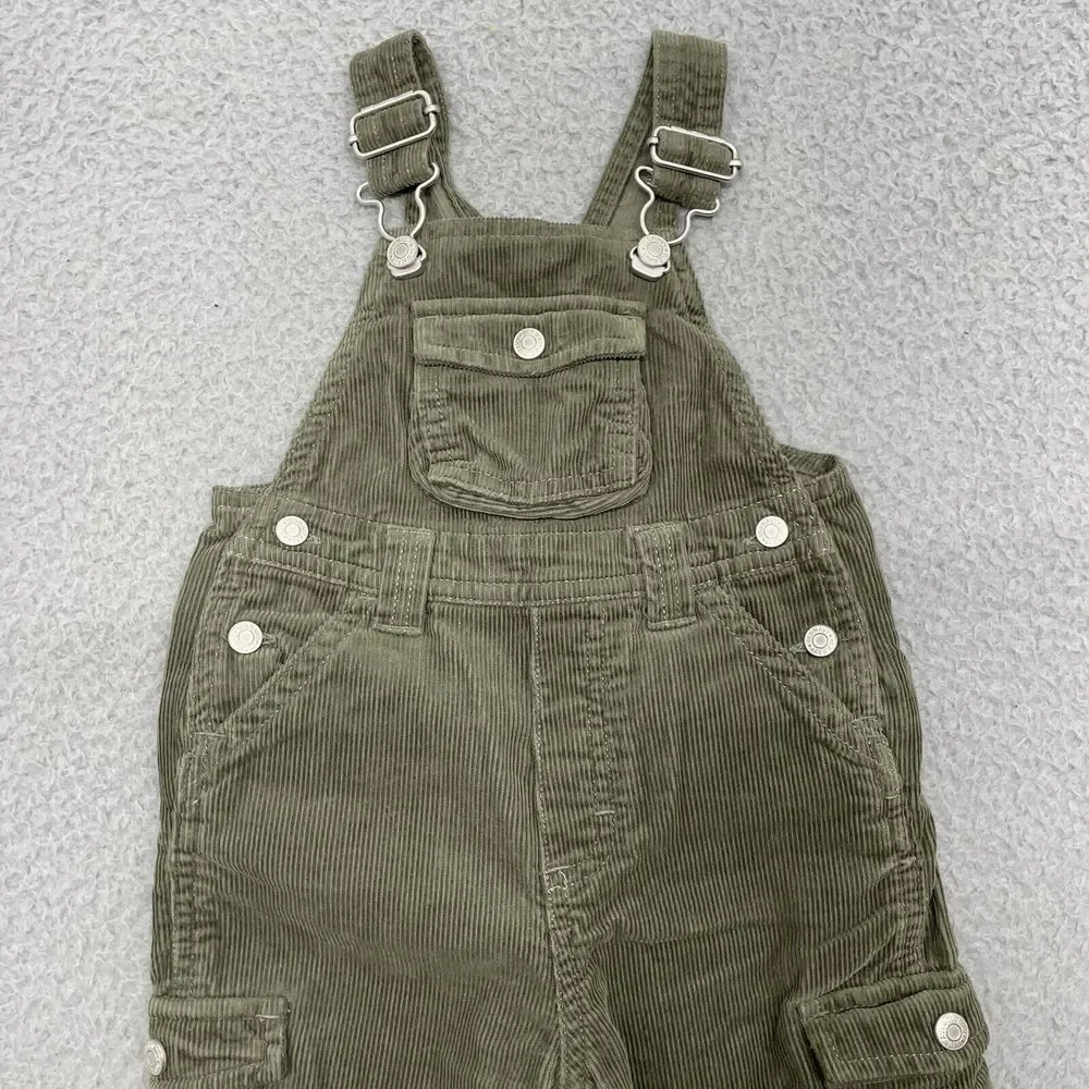 Old Navy Corduroy Bibs Baby 6/12 month Green Cargo Overalls Pockets Pants Unisex